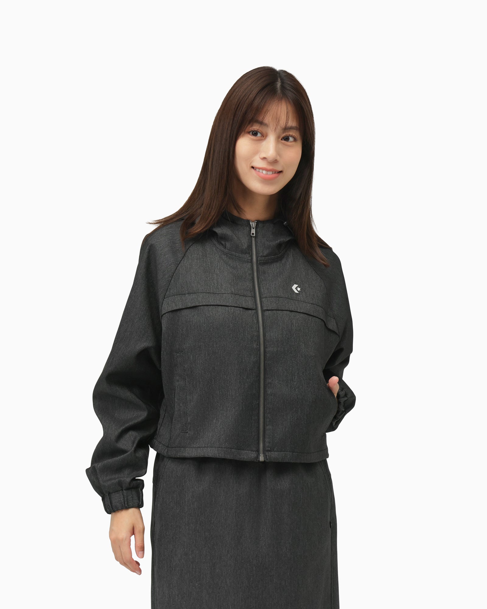 SYNTHETIC DENIM HOODED JACKET LADIES - Image 5